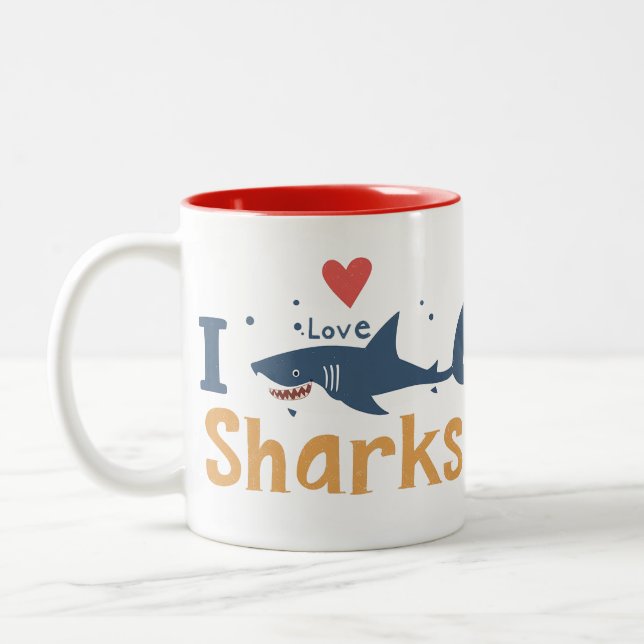 I Love Sharks  Two-Tone Coffee Mug (Left)