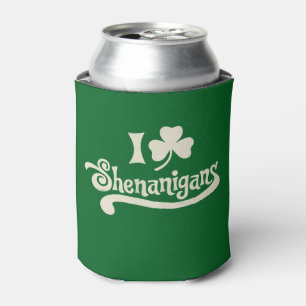 I Love Shenanigans Clover Shamrock St Patrick's Can Cooler