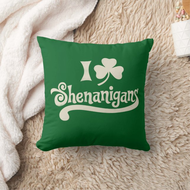 I Love Shenanigans Clover Shamrock St Patrick's Cushion (Blanket)