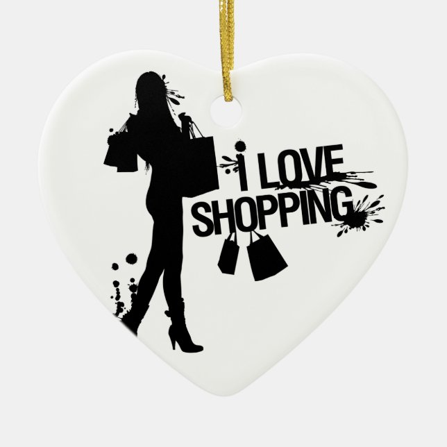I Love Shopping Ceramic Tree Decoration (Front)