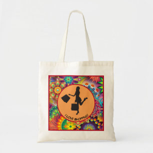 I Love Shopping Colourful Abstract Floral Pattern Tote Bag