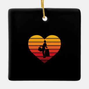 I Love Shopping Retro Sunset Heart Ceramic Ornament