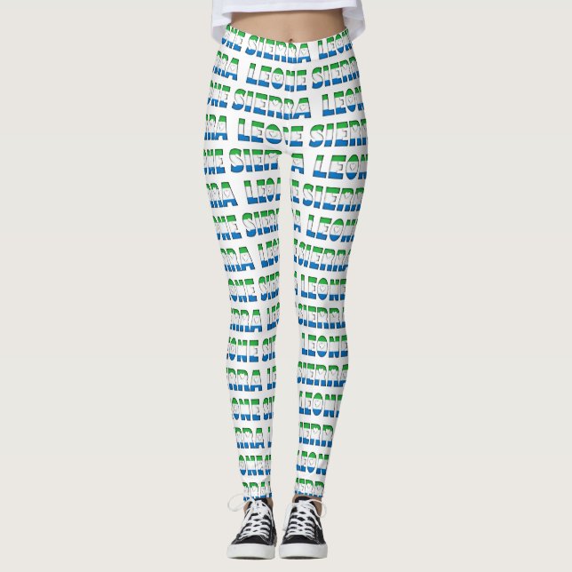 I Love Sierra Leone Flag Colours Typography Patter Leggings (Front)