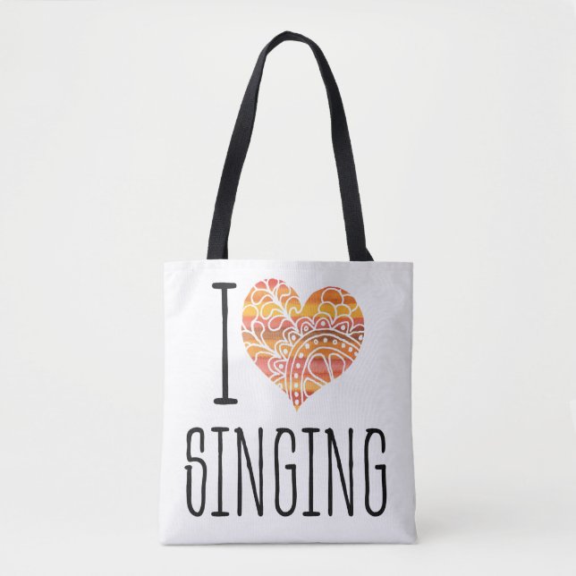 I Love Singing Yellow Orange Mandala Heart Tote Bag (Front)