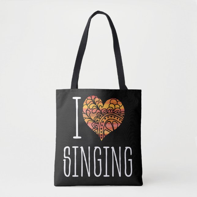 I Love Singing Yellow Orange Mandala Heart Tote Bag (Front)
