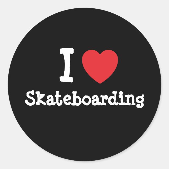 I love Skateboarding heart custom personalised Classic Round Sticker (Front)