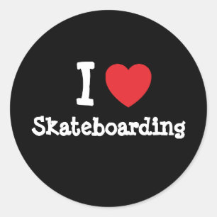 I love Skateboarding heart custom personalised Classic Round Sticker