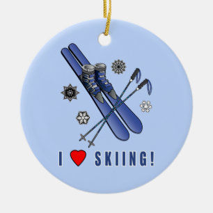 I Love Skiing! Ceramic Tree Decoration