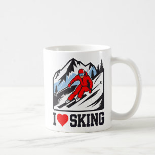 I Love Skiing Retro Skier Mountain Graphic Coffee Mug