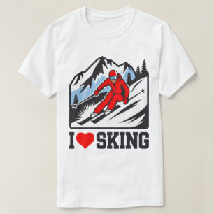 I Love Skiing Retro Skier Mountain Graphic T-Shirt