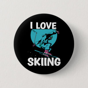 I Love Skiing Skiers Skier Ski Winter Sports 6 Cm Round Badge