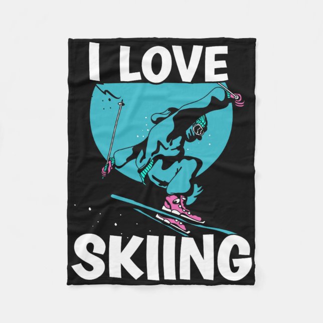 I Love Skiing Skiers Skier Ski Winter Sports  Fleece Blanket (Front)