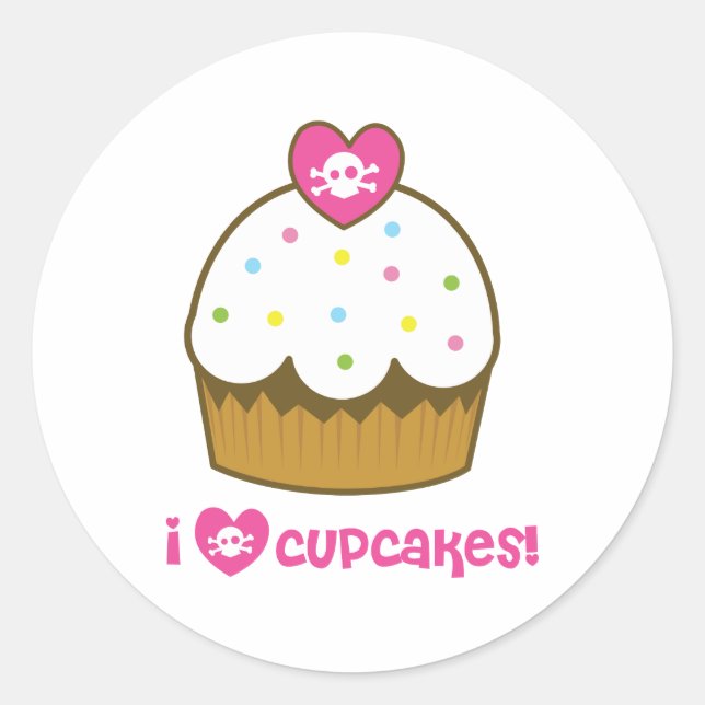 i love skull cupcakes classic round sticker (Front)