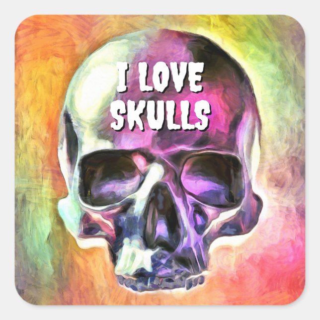 I Love Skulls. Square Sticker (Front)