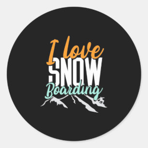 I Love Snow Boarding Classic Round Sticker
