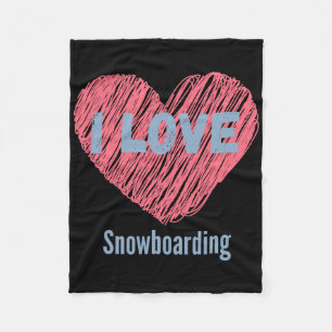 I Love Snowboarding Heart Image Fleece Blanket