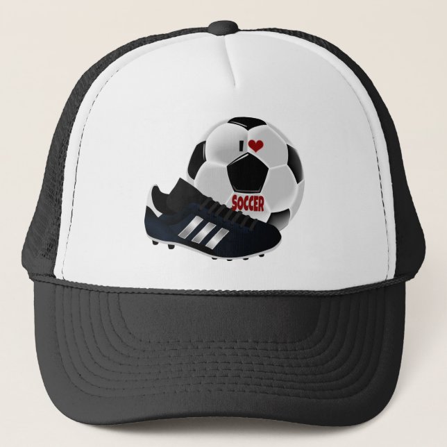 I Love Soccer, ball and shoe, Trucker Hat (Front)