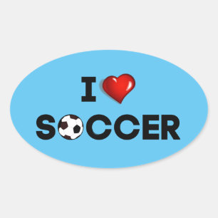 I Love Soccer, black text with red heart Oval Sticker