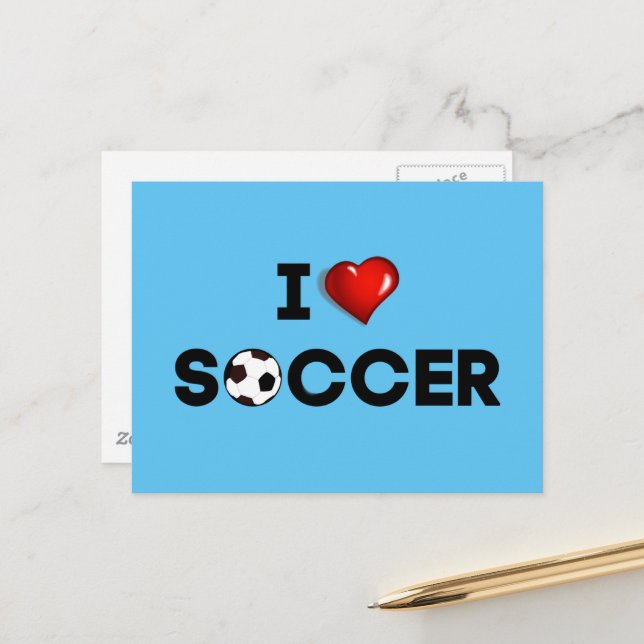 I Love Soccer, black text with red heart Postcard (Front/Back In Situ)