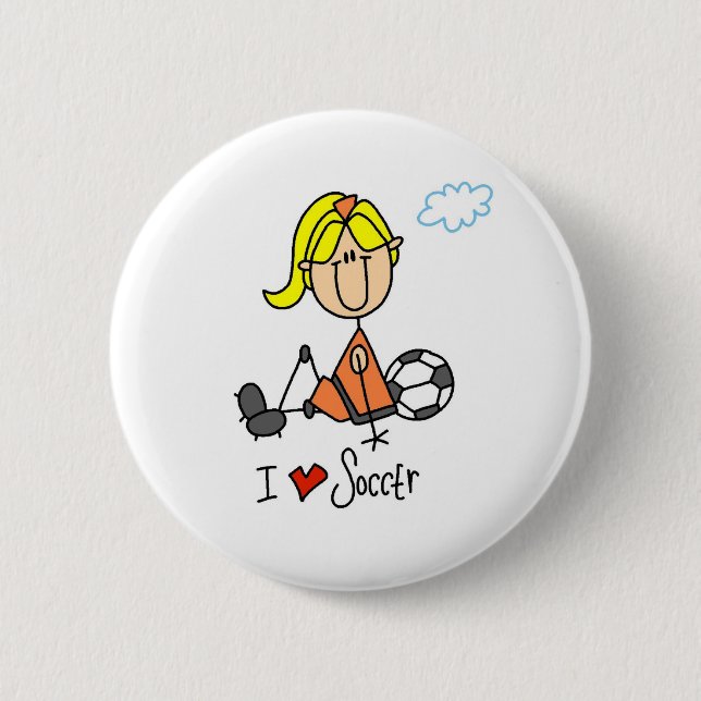 I Love Soccer Stick Figure Button (Front)