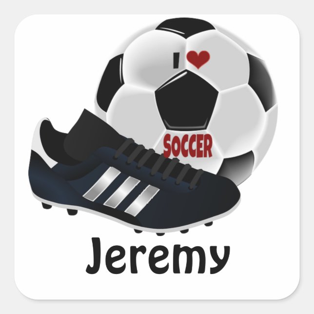 I Love Soccer Template, Personalise, Square Sticker (Front)