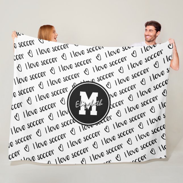 I love soccer text pattern black white ANY colour Fleece Blanket (In Situ)