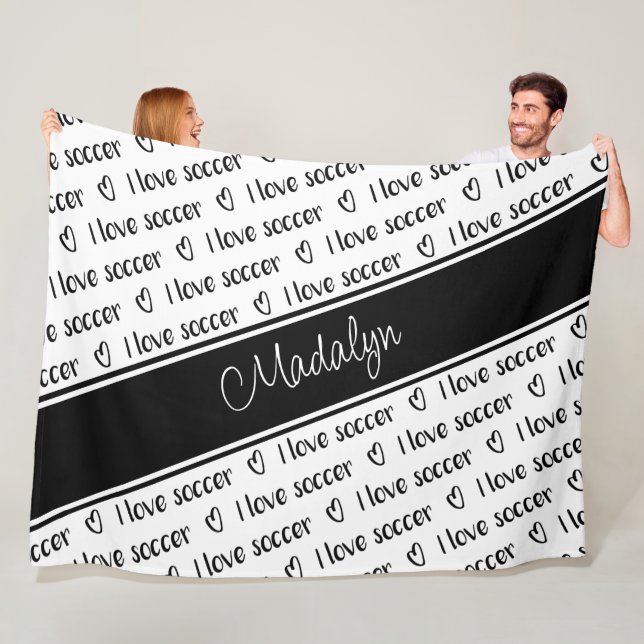 I love soccer text pattern black white ANY colour Fleece Blanket (In Situ)