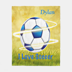I Love Soccer With Monogram Fleece Blanket
