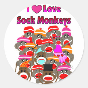 "I LOVE SOCK MONKEYS" Gifts Classic Round Sticker