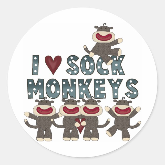 I Love Sock Monkeys Tshirts and Gifts Classic Round Sticker (Front)