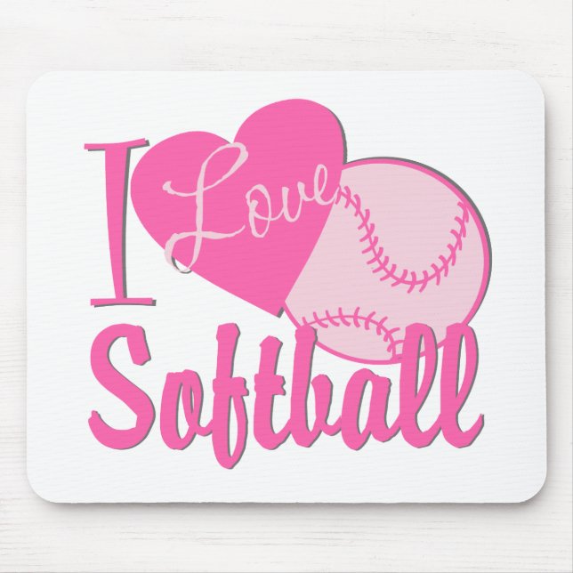 I Love Softball Pink Mouse Mat (Front)