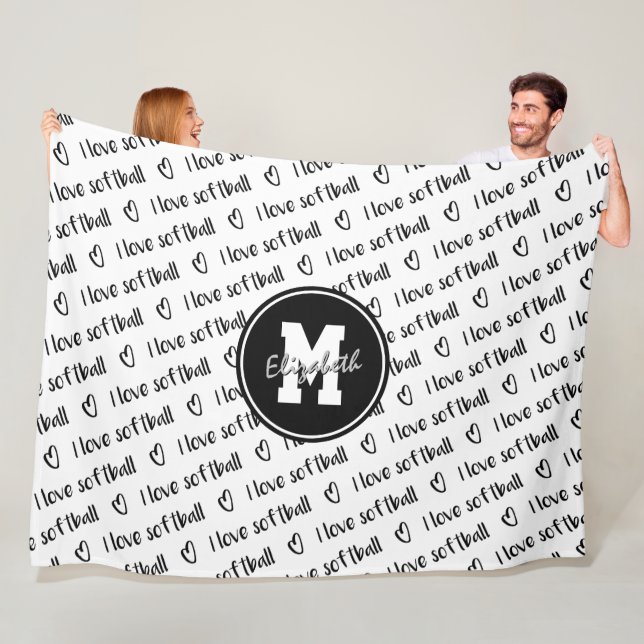 I love softball typography black white ANY colour Fleece Blanket (In Situ)