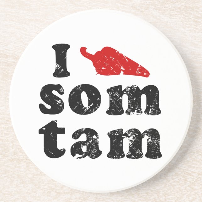 I Love Som Tam ❤ Thai Isaan Food Coaster (Front)