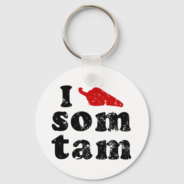 I Love Som Tam ❤ Thai Isaan Food Key Ring (Front)