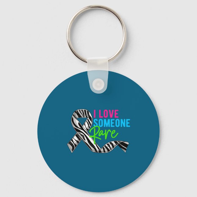 I Love Someone Rare Zebra Ribbon - Rare Disease Aw Key Ring (Front)
