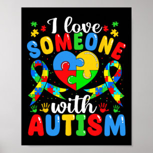 I Love Someone With Autism Awareness Heart Puzzle  Poster