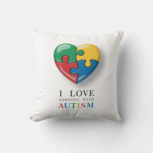 I Love Someone with Autism - Puzzle Heart Symbol Cushion