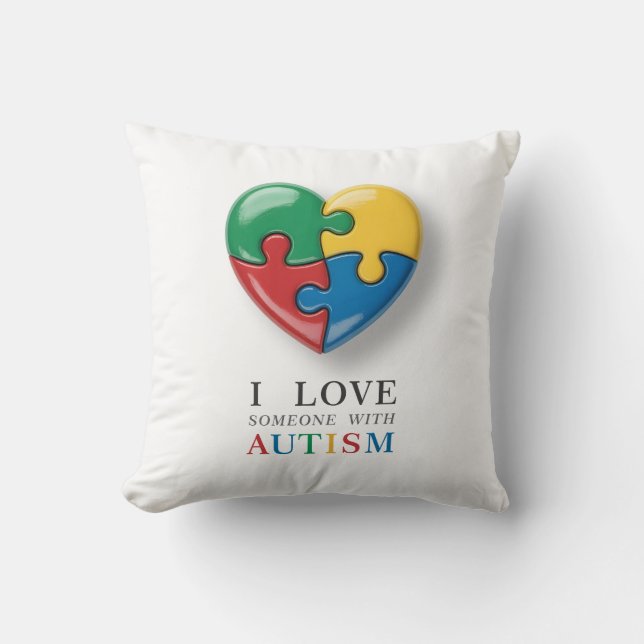 I Love Someone with Autism - Puzzle Heart Symbol Cushion (Front)