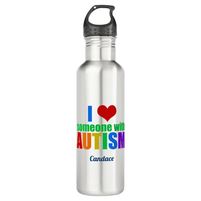 I Love Someone With Autism Rainbow Monogram 710 Ml Water Bottle (Front)