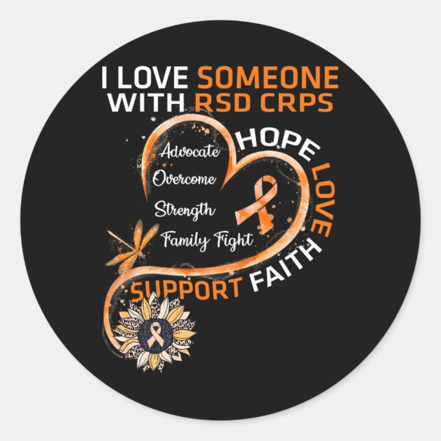 I love Someone With RSD CRPS Awareness Dragonfly S Classic Round Sticker (Front)