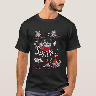 I Love Spain Spain Map With Traditional Style Dood T-Shirt