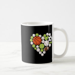 I Love Sports Bysketbyll Footbyll Sports Fan Heart Coffee Mug