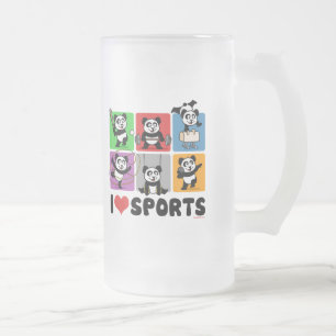 I Love Sports Pandas Frosted Glass Beer Mug