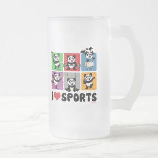 I Love Sports Pandas Frosted Glass Beer Mug