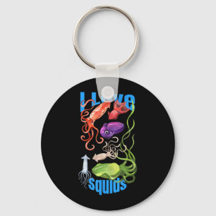 I Love Squids Octopus Cephalopod Ocean Summer Key Ring