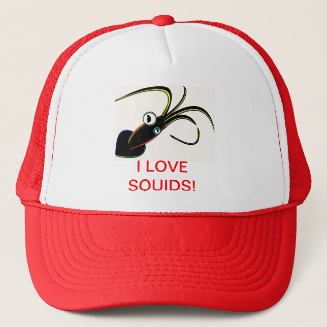 I LOVE SQUIDS! TRUCKER HAT (Front)