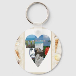 I love St. Maarten Shells Heart -.Celeste Sheffey Key Ring