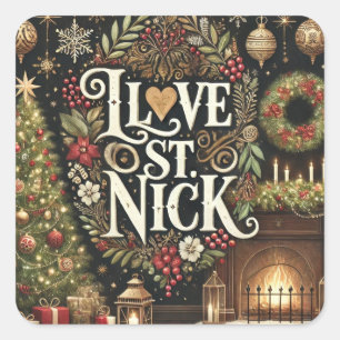 I love St. Nick Christmas Religious Festive Square Sticker