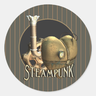 I Love Steampunk Brass Heart Classic Round Sticker
