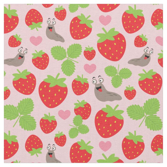 I Love Strawberries Seamless Pattern Fabric (Close Up)